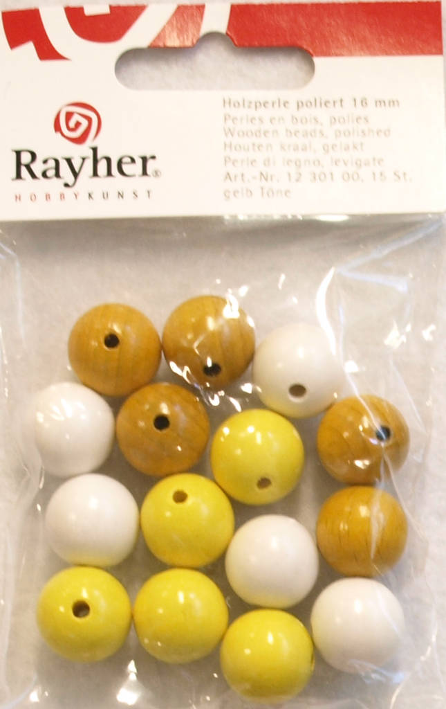 Puuhelmet, 16 mm, 15 kpl, reikä 3 mm - Puuhelmet - 1255000 - 1