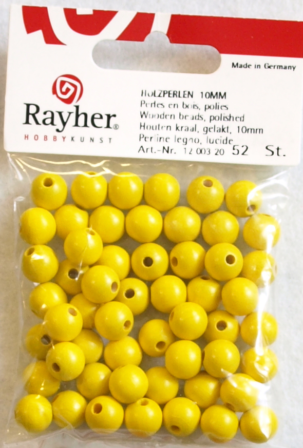 Puuhelmi, 10 mm, 52 kpl, keltainen - Puuhelmet - 1250320 - 1