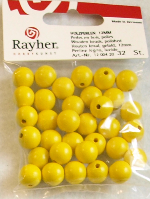 Puuhelmi, 12 mm, 32 kpl, keltainen - Puuhelmet - 1250420 - 1