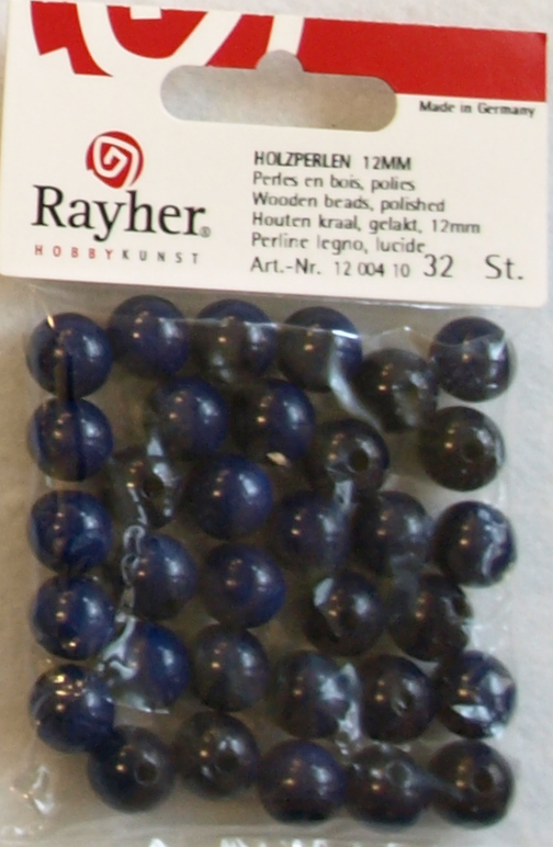Puuhelmi, 12 mm, 32 kpl, sininen - Puuhelmet - 1250410 - 1