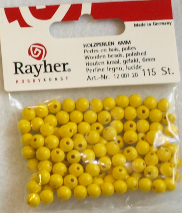 Puuhelmi, 6 mm, 115 kpl, keltainen - Puuhelmet - 1250120 - 1