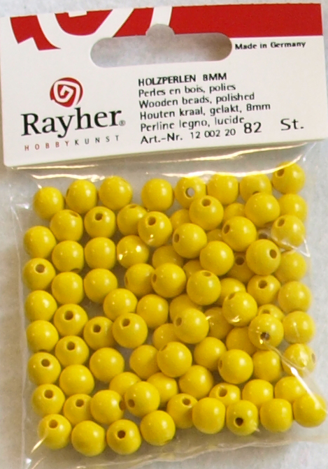 Puuhelmi, 8 mm, 82 kpl, keltainen - Puuhelmet - 1250220 - 1