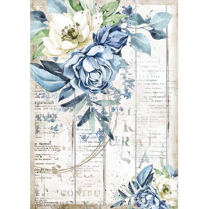 Riisipaperi A4 Romantic Blue Flower - Riisi- ja decoupage-paperit - DFSA4560 - 1