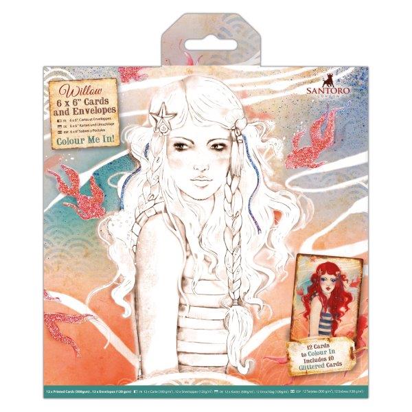 Väritettävät kortit 12kpl Santoro Willow - Korttipohjapakkaukset (sis. kuoret) - WIL 166000 - 1