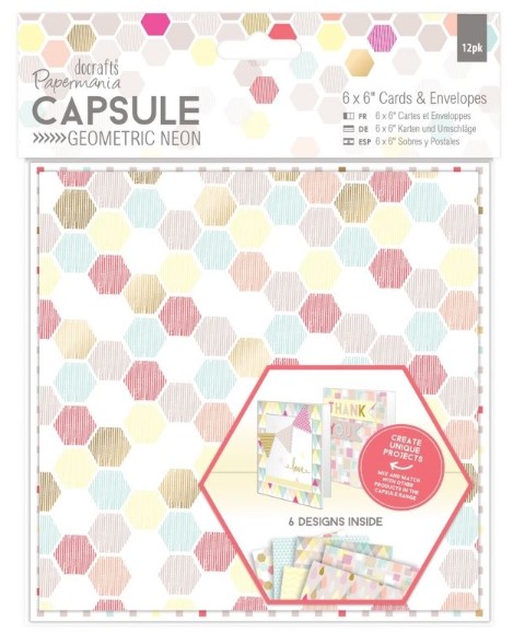 Kortit ja kuoret Geometric Neon 12kpl - Korttipohjapakkaukset (sis. kuoret) - PMA 151141 - 1