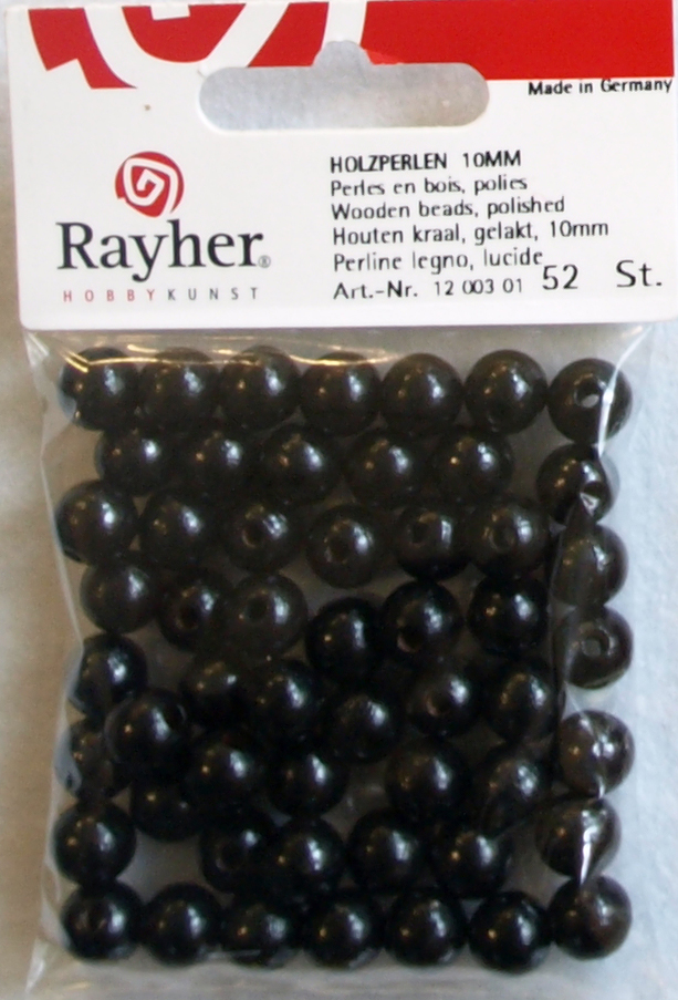 Puuhelmi, 10 mm, 52 kpl, musta - Puuhelmet - 1250301 - 1