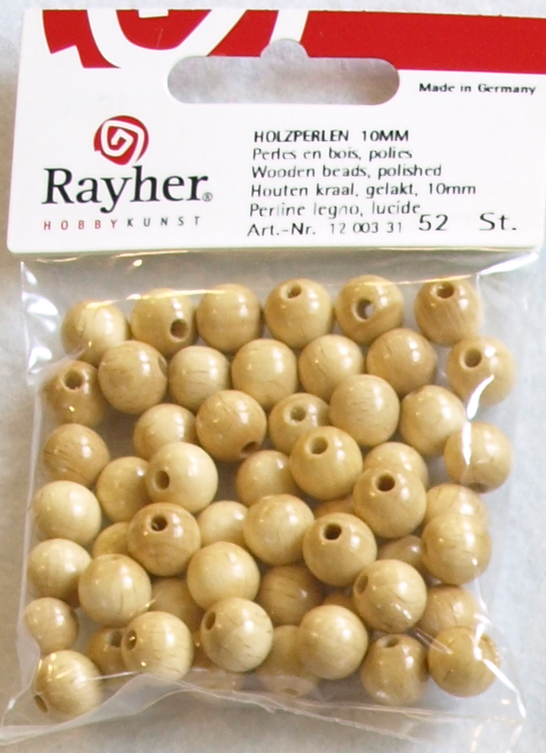 Puuhelmi, 10 mm, 52 kpl, puunväri - Puuhelmet - 1250331 - 1