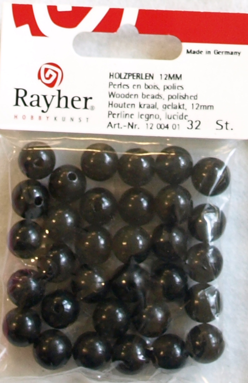 Puuhelmi, 12 mm, 32 kpl, musta - Puuhelmet - 1250401 - 1