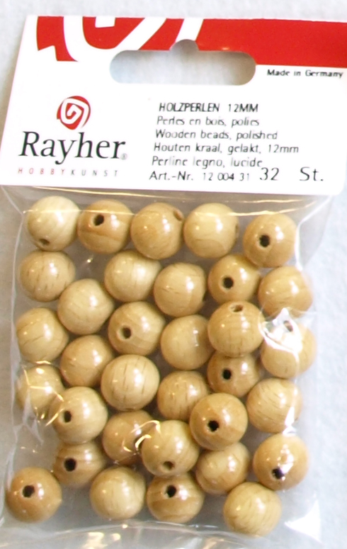 Puuhelmi, 12 mm, 32 kpl, puunväri - Puuhelmet - 1250431 - 1