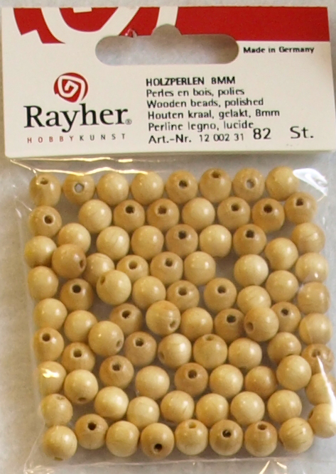 Puuhelmi, 8 mm, 82 kpl, puunväri - Puuhelmet - 1250231 - 1