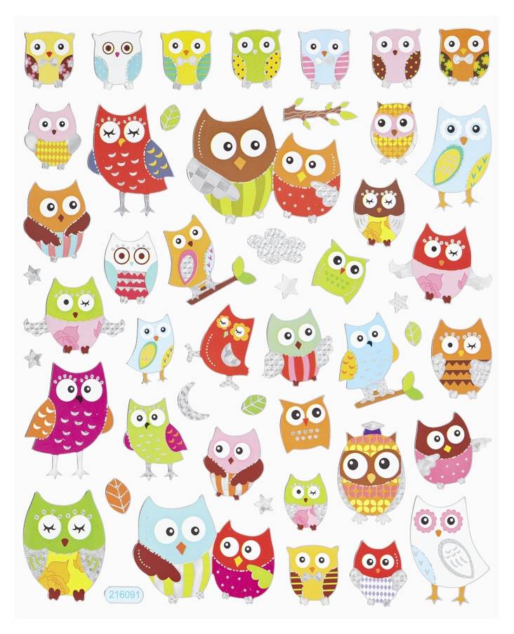 Tarra-arkki, Pöllöt - Tarrat, värikkäät - 3452391 - 1