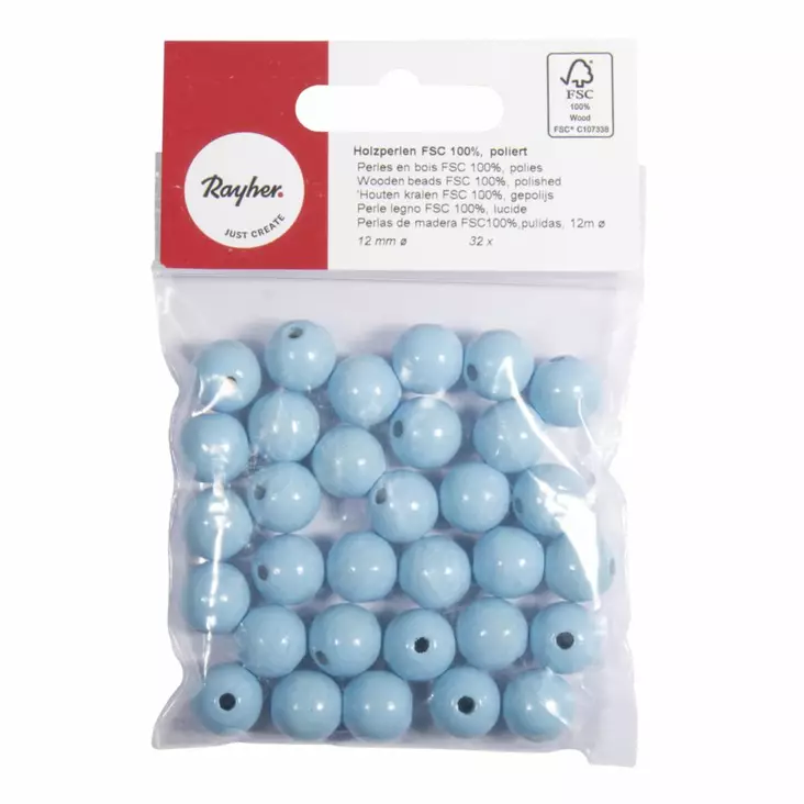 Puuhelmi, 12 mm, 32 kpl, siniharmaa - Puuhelmet - 1250481 - 1