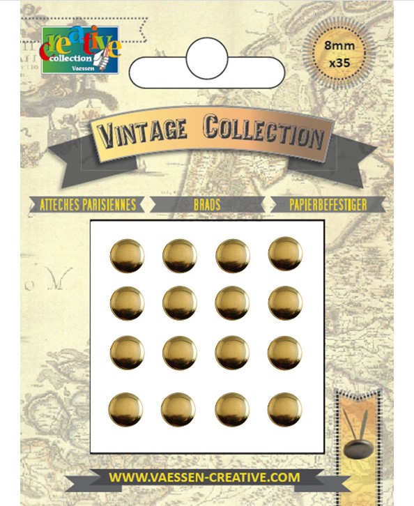 Haaraniitit, 8 mm, 35 kpl antiikkikullan - Strassit, niitit, paljetit, glitterit - 2023-922 - 1