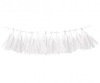 Koristenauha 3m tupsut, valkoinen - Juhlatarvikkeet - 87092102 - 1