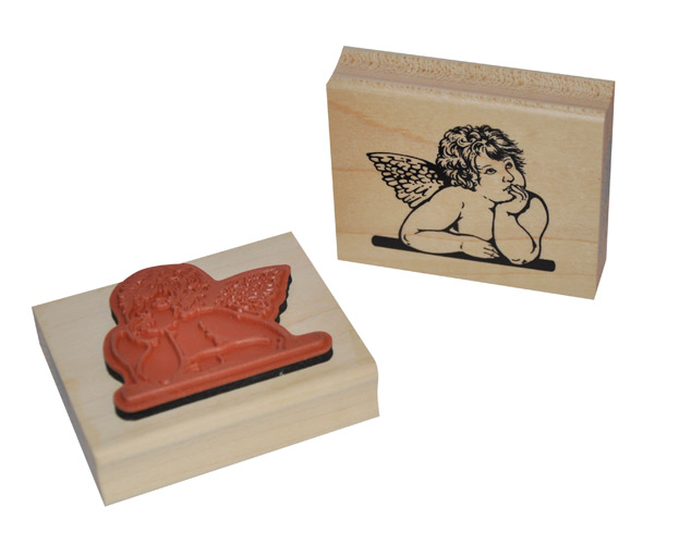 Leimasin 7,5x6,3cm Rafaelin enkeli - Puuvartiset leimasimet ja Blockwallah - WTB012 - 1