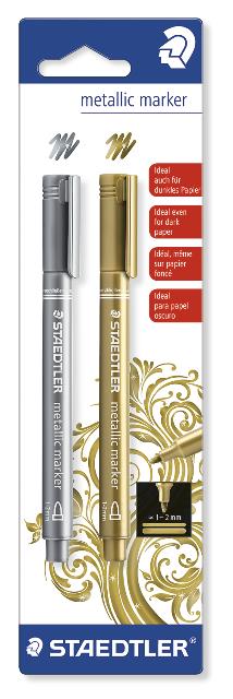 Metallitussit 2kpl, kulta ja hopea - Värikynät, tussit, koulutarvikkeet - 8323SBK2 - 1