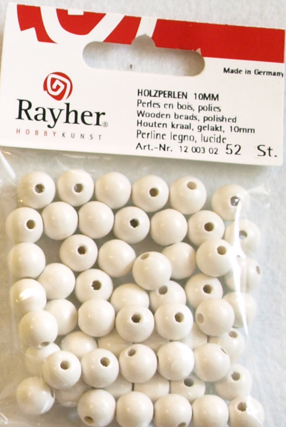 Puuhelmi, 10 mm, 52 kpl, valkoinen - Puuhelmet - 1250302 - 1