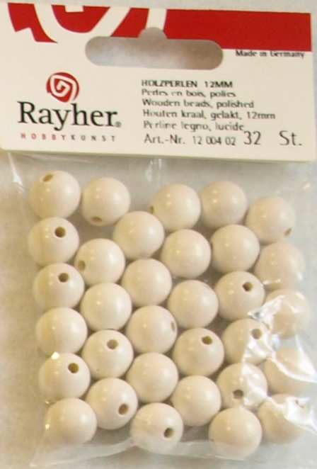 Puuhelmi, 12 mm, 32 kpl, valkoinen - Puuhelmet - 1250402 - 1