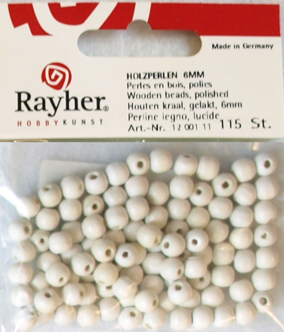 Puuhelmi, 6 mm, 115 kpl, valkoinen - Puuhelmet - 1250102 - 1
