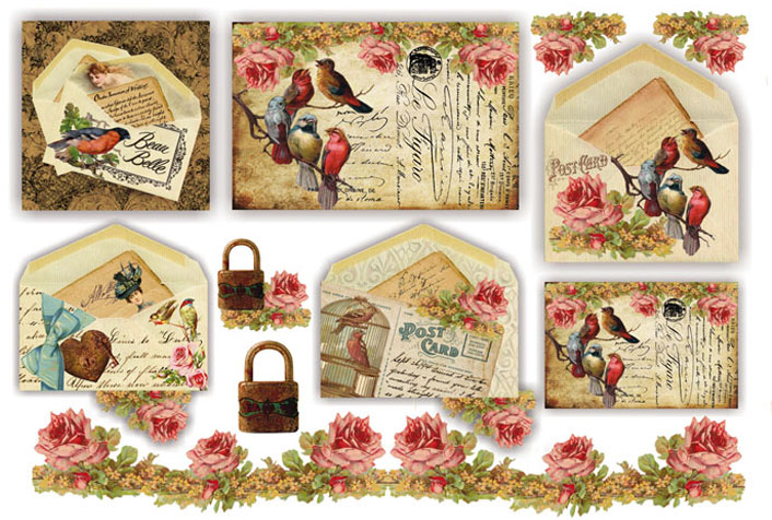 Riisipaperi 48x33cm Birds on Postcards - Riisi- ja decoupage-paperit - DFS202 - 1
