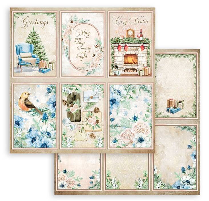 Skräppipaperi 30x30cm Cozy Winter Cards - Skräppipaperit ja kuviokartongit - SBB902 - 1