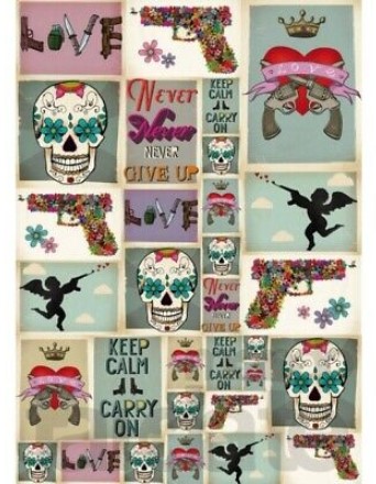 Huopa kuviollinen 50x70cm, pääkallo yms - Askarteluhuovat ja vanu - FLSG-ST43 - 1