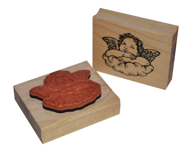 Leimasin 7,5x6,3cm Enkeli pilvellä - Puuvartiset leimasimet ja Blockwallah - WTB013 - 1