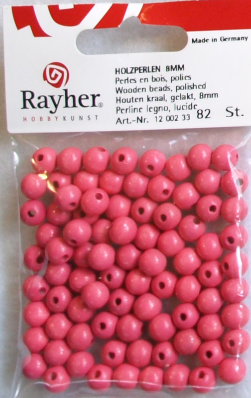 Puuhelmi, 8 mm, 82 kpl, pinkki - Puuhelmet - 1250233 - 1