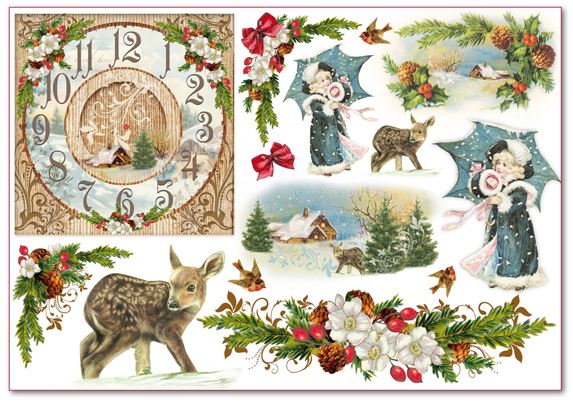 Riisipaperi 48x33cm Peura ja kello - Riisi- ja decoupage-paperit - DFS283 - 1