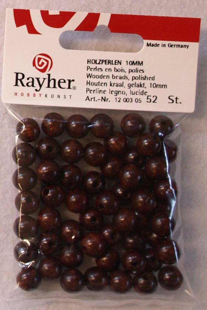 Puuhelmi, 10 mm, 52 kpl, ruskea - Puuhelmet - 1250305 - 1