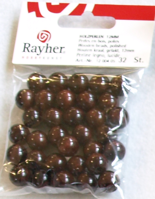 Puuhelmi, 12 mm, 32 kpl, ruskea - Puuhelmet - 1250405 - 1