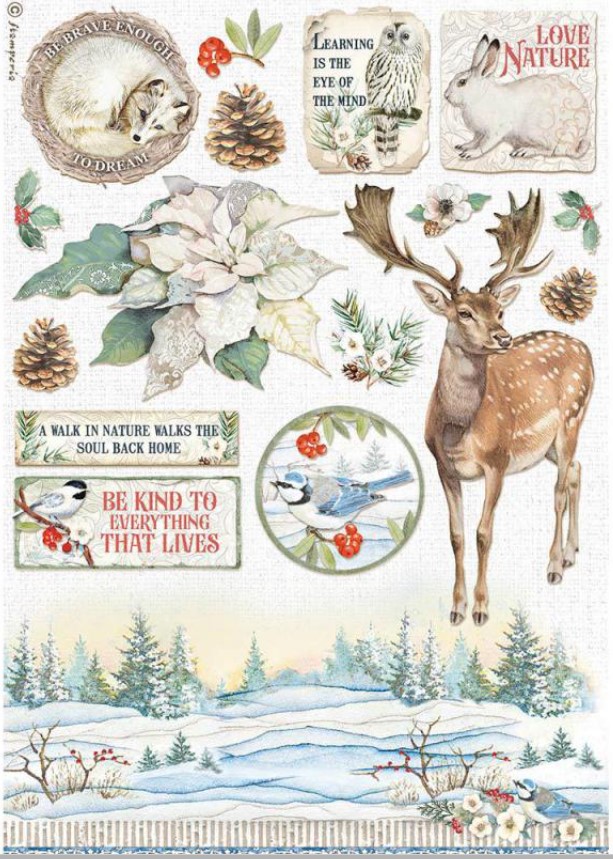 Riisipaperi A4 Winter Tales Poinsettia - Riisi- ja decoupage-paperit - DFSA4585 - 1