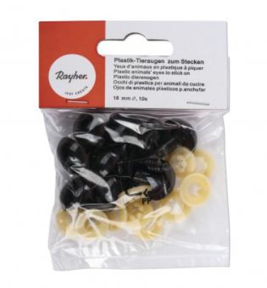 Turvasilmä 18mm ruskea, 10kpl - Silmät, kuonot, nivelet - 8911305 - 1