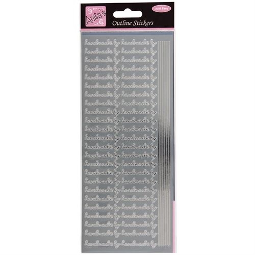 Ääriviivatarra Handmade by, hopea - Ääriviivatarrat tekstillä - ANT 8101505 - 1