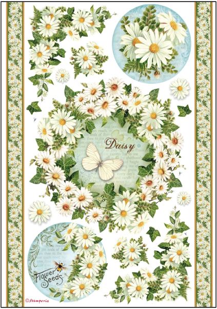 Riisipaperi A4 Päivänkakkarat - Riisi- ja decoupage-paperit - DFSA4176 - 1