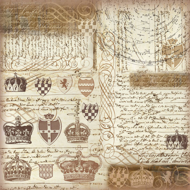 Riisipaperiservietti, Crowned manuscript - Riisi- ja decoupage-paperit - DFT237 - 1
