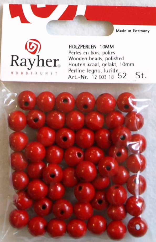 Puuhelmi, 10 mm, 52 kpl, punainen - Puuhelmet - 1250318 - 1