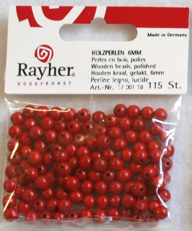 Puuhelmi, 6 mm, 115 kpl, punainen - Puuhelmet - 1250118 - 1