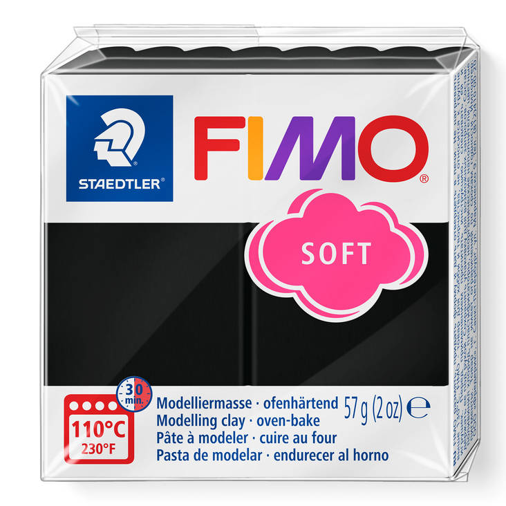 Fimo soft, perusvärit, musta - FIMO Soft ja Effect -muovailumassat - 8020-9 - 2