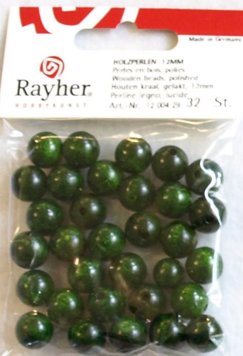 Puuhelmi, 12 mm, 32 kpl, vihreä - Puuhelmet - 1250429 - 1