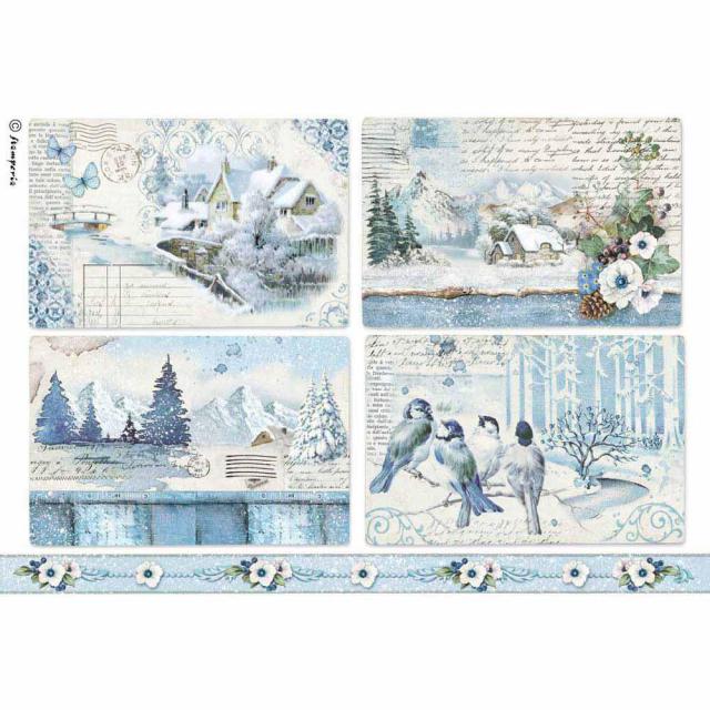 Riisipaperi A4 Sininen Talvi -ruudut - Riisi- ja decoupage-paperit - DFSA4339 - 1
