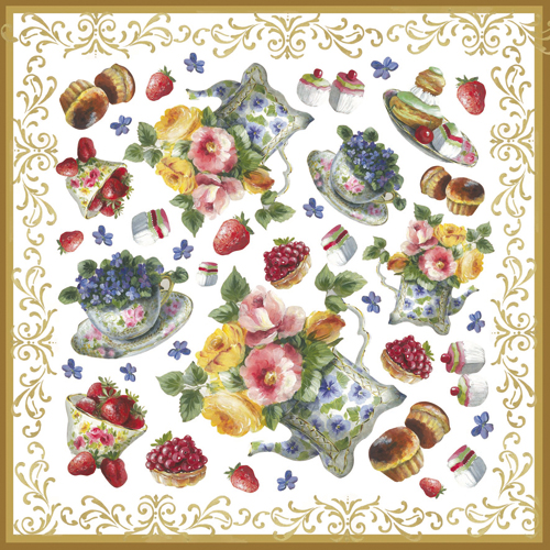 Riisipaperiservietti Teapots and flowers - Riisi- ja decoupage-paperit - DFT219 - 1