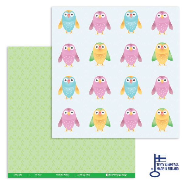 Skräppipaperi 30x30cm HUHUU - Skräppipaperit ja kuviokartongit - 900-HH - 1